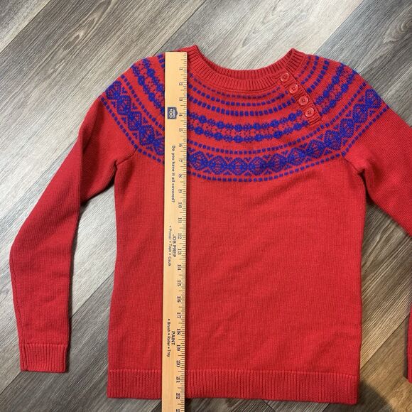 Talbots Sweater Women’s Petite Red Navy Fair Isle Lambswool Blend - Picture 4 of 7